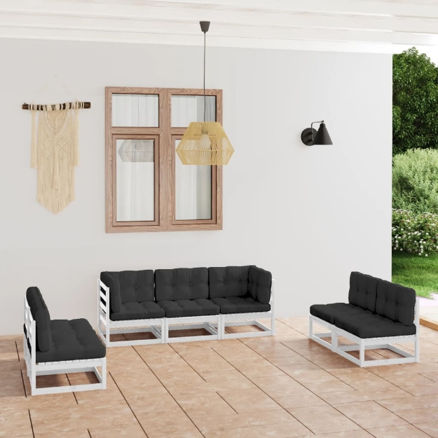 Set Divani da Giardino 7 pz con Cuscini Legno Massello di Pino