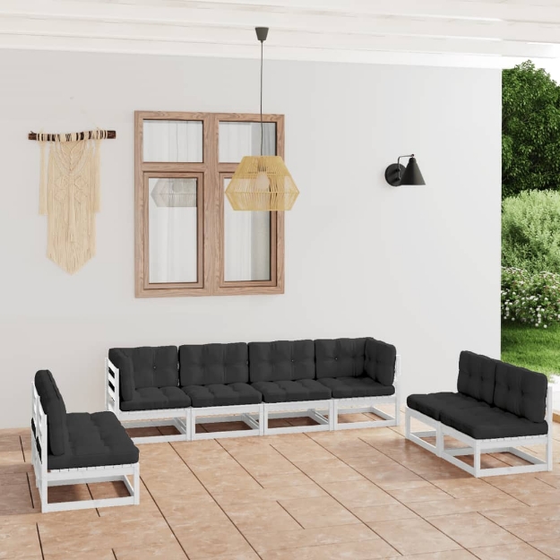 Set Divani da Giardino 8 pz con Cuscini Legno Massello di Pino