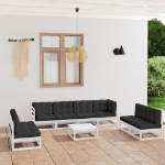 Set Divani da Giardino 9 pz con Cuscini Legno Massello di Pino