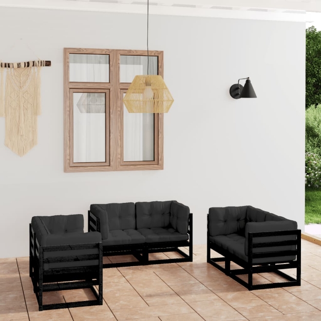 Set Divani da Giardino 6 pz con Cuscini Legno Massello di Pino