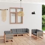 Set Divani da Giardino 7 pz con Cuscini Legno Massello di Pino