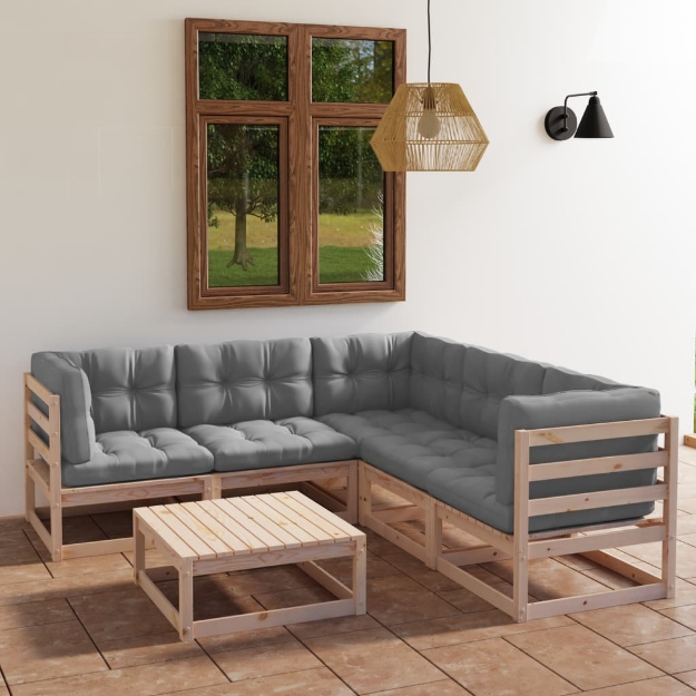 Set Divani da Giardino 6 pz con Cuscini Legno Massello di Pino