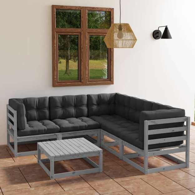 Set Divani da Giardino 6 pz con Cuscini Legno Massello di Pino