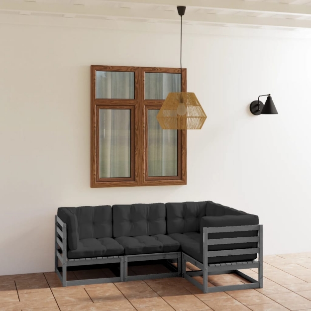 Set Divani da Giardino 4 pz con Cuscini Legno Massello di Pino