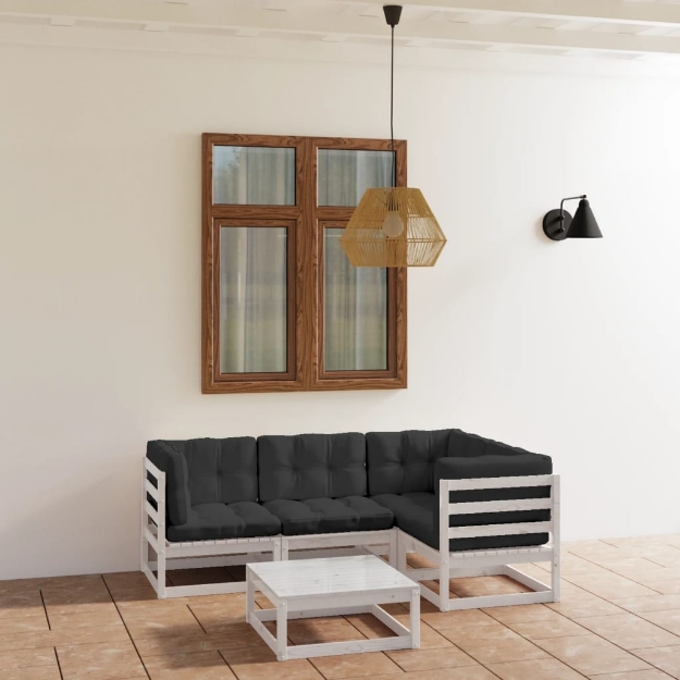 Set Divani da Giardino 5 pz con Cuscini Legno Massello di Pino