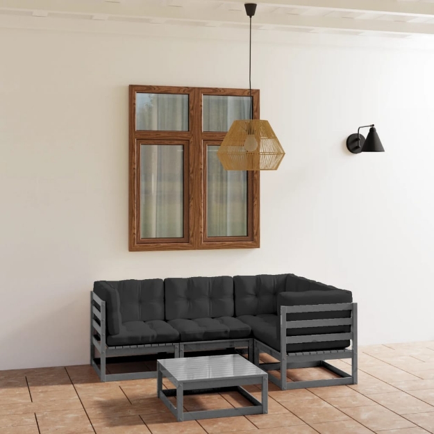 Set Divani da Giardino 5 pz con Cuscini Legno Massello di Pino