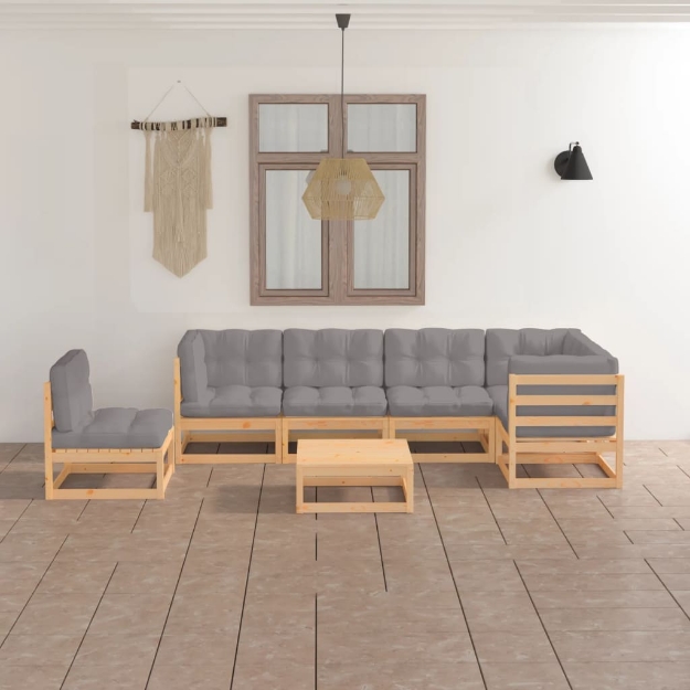 Set Divani da Giardino 7 pz con Cuscini Legno Massello di Pino