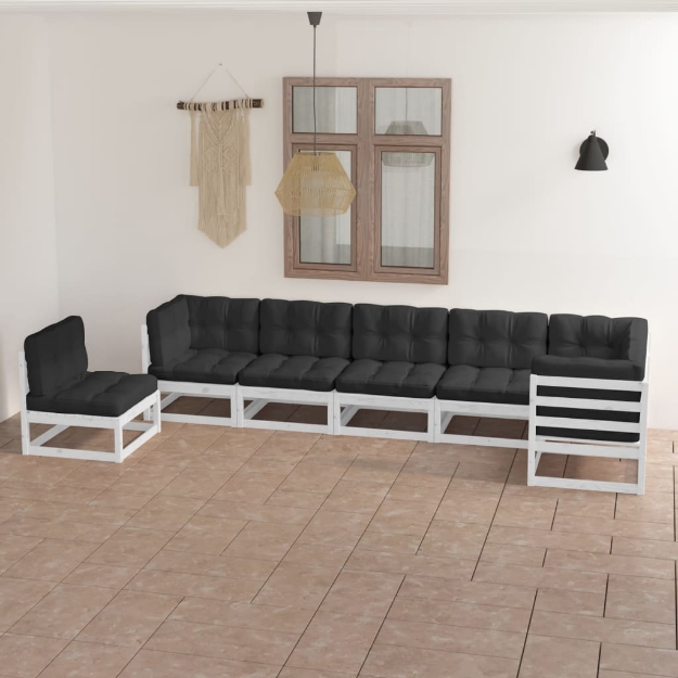 Set Divani da Giardino 7 pz con Cuscini Legno Massello di Pino