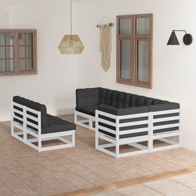 Set Divani da Giardino 7 pz con Cuscini Legno Massello di Pino