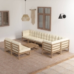 Set Divani da Giardino 9 pz con Cuscini Legno Massello di Pino