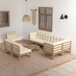 Set Divani da Giardino 9 pz con Cuscini Legno Massello di Pino