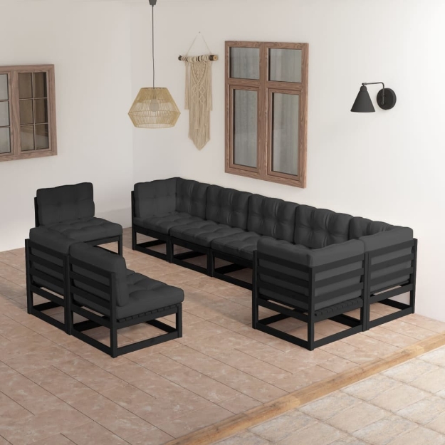 Set Divani da Giardino 9 pz con Cuscini Legno Massello di Pino