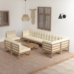 Set Divani da Giardino 10 pz con Cuscini Legno Massello di Pino