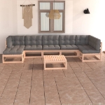 Set Divani da Giardino 8 pz con Cuscini Legno Massello di Pino