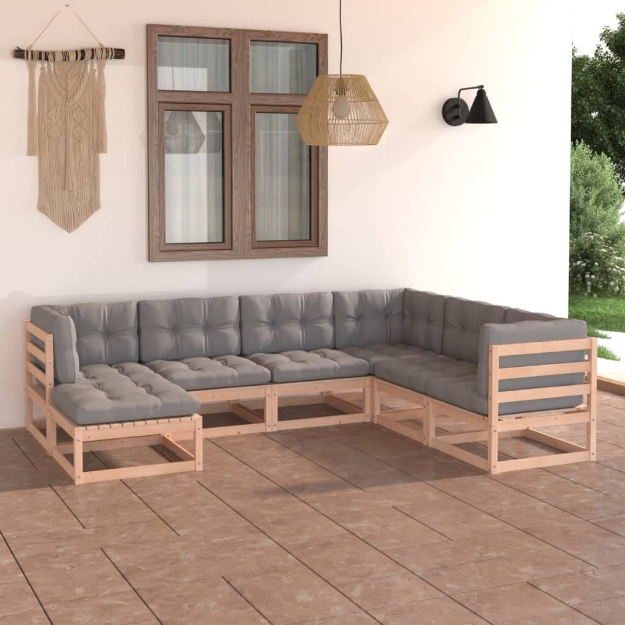 Set Divani da Giardino 7 pz con Cuscini Legno Massello di Pino