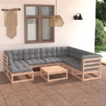 Set Divani da Giardino 8 pz con Cuscini Legno Massello di Pino