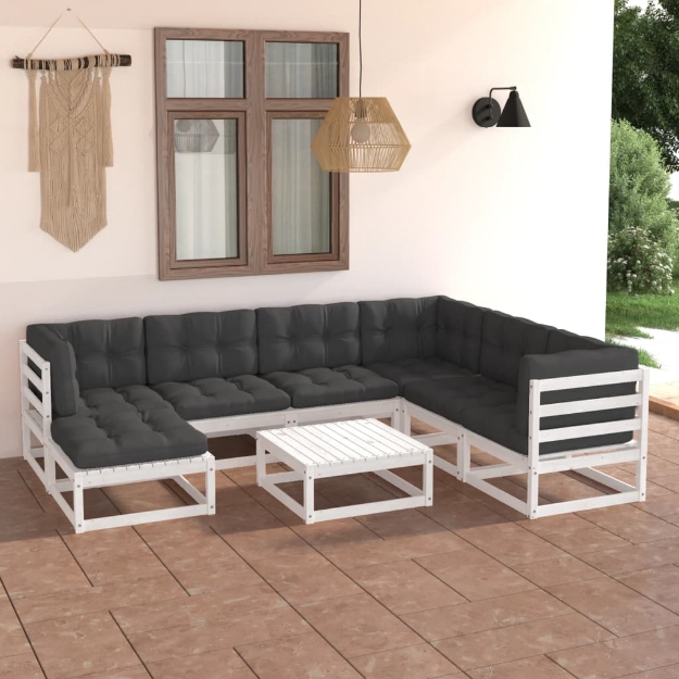 Set Divani da Giardino 8 pz con Cuscini Legno Massello di Pino