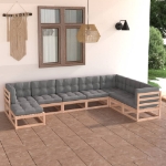 Set Divani da Giardino 8 pz con Cuscini Legno Massello di Pino