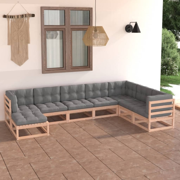 Set Divani da Giardino 8 pz con Cuscini Legno Massello di Pino