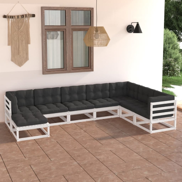 Set Divani da Giardino 8 pz con Cuscini Legno Massello di Pino