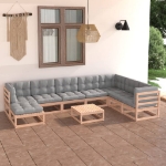 Set Divani da Giardino 9 pz con Cuscini Legno Massello di Pino