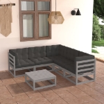 Set Divani da Giardino 6 pz con Cuscini Legno Massello di Pino