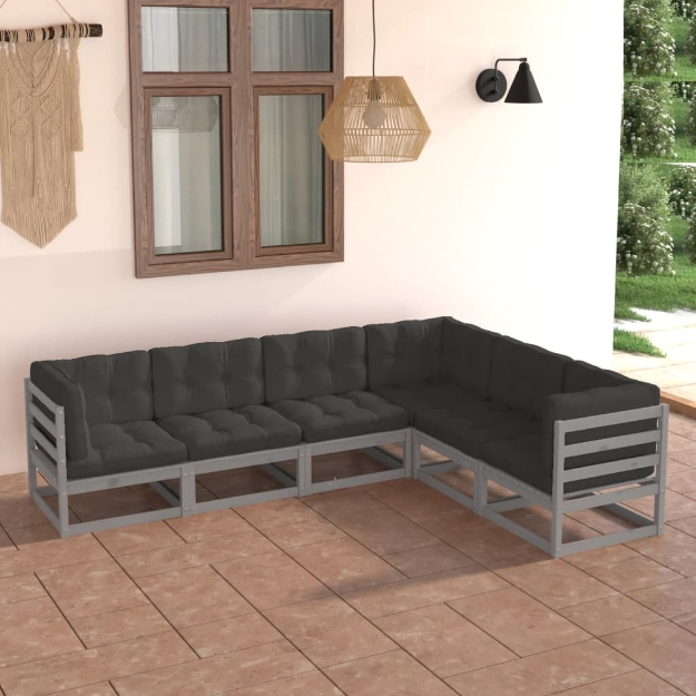 Set Divani da Giardino 6 pz con Cuscini Legno Massello di Pino