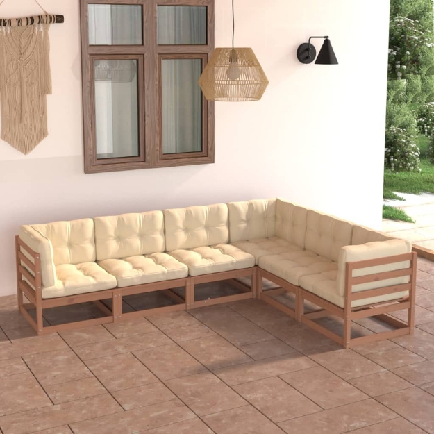 Set Divani da Giardino 6 pz con Cuscini Legno Massello di Pino