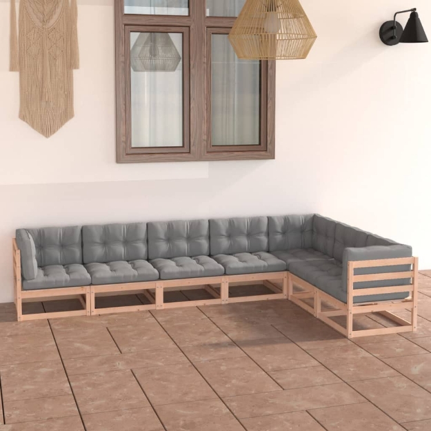 Set Divani da Giardino 7 pz con Cuscini Legno Massello di Pino