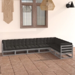 Set Divani da Giardino 7 pz Grigio Cuscini Massello di Pino