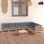 Set Divani da Giardino 8 pz con Cuscini Legno Massello di Pino