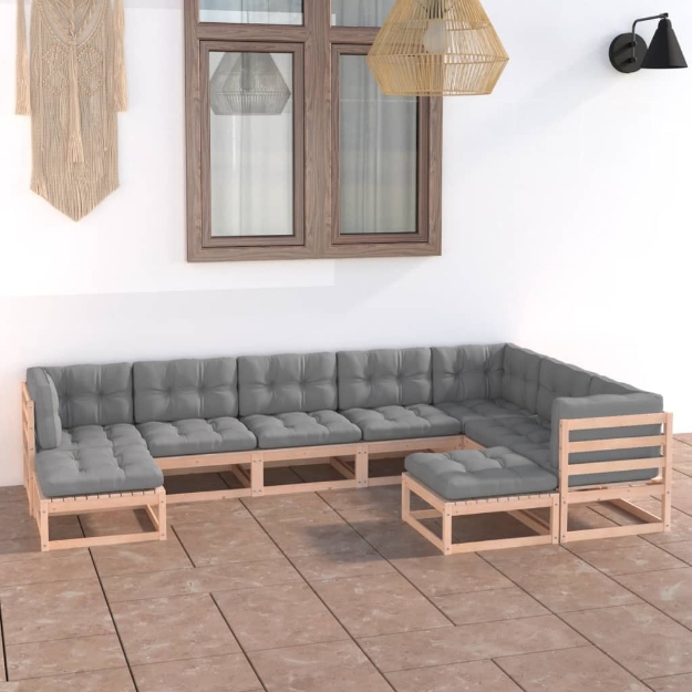 Set Divani da Giardino 9 pz con Cuscini Legno Massello di Pino