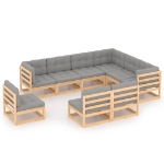 Set Divani da Giardino 9 pz con Cuscini Legno Massello di Pino