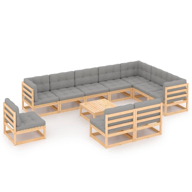 Set Divani da Giardino 11 pz con Cuscini Legno Massello di Pino