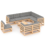 Set Divani da Giardino 10 pz con Cuscini Legno Massello di Pino