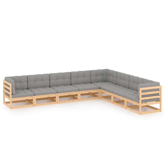 Set Divani da Giardino 8 pz con Cuscini Legno Massello di Pino