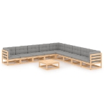 Set Divani da Giardino 10 pz con Cuscini Legno Massello di Pino