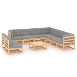 Set Divani da Giardino 10 pz con Cuscini Legno Massello di Pino