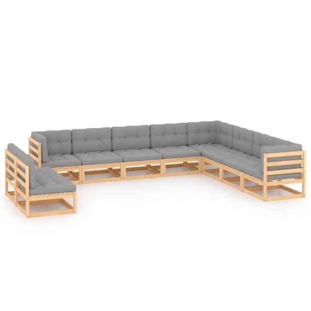 Set Divani da Giardino 10 pz con Cuscini Legno Massello di Pino