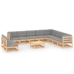 Set Divani da Giardino 11 pz con Cuscini Legno Massello di Pino