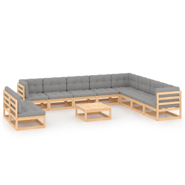 Set Divani da Giardino 11 pz con Cuscini Legno Massello di Pino