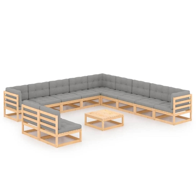 Set Divani da Giardino 12 pz con Cuscini Legno Massello di Pino