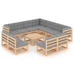 Set Divani da Giardino 12 pz con Cuscini Legno Massello di Pino