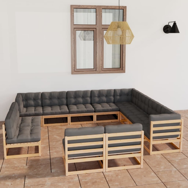 Set Divani da Giardino 12 pz con Cuscini Legno Massello di Pino