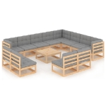 Set Divani da Giardino 13 pz con Cuscini Legno Massello di Pino