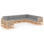 Set Divani da Giardino 10 pz con Cuscini Legno Massello di Pino