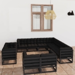 Set Divani da Giardino 11 pz con Cuscini Massello di Pino Nero