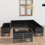 Set Divani da Giardino 12 pz Grigio Cuscini Massello di Pino