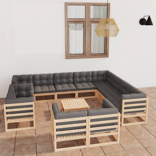 Set Divani da Giardino 13 pz con Cuscini Legno Massello di Pino