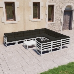 Set Divani da Giardino 11pz con Cuscini Massello di Pino Bianco